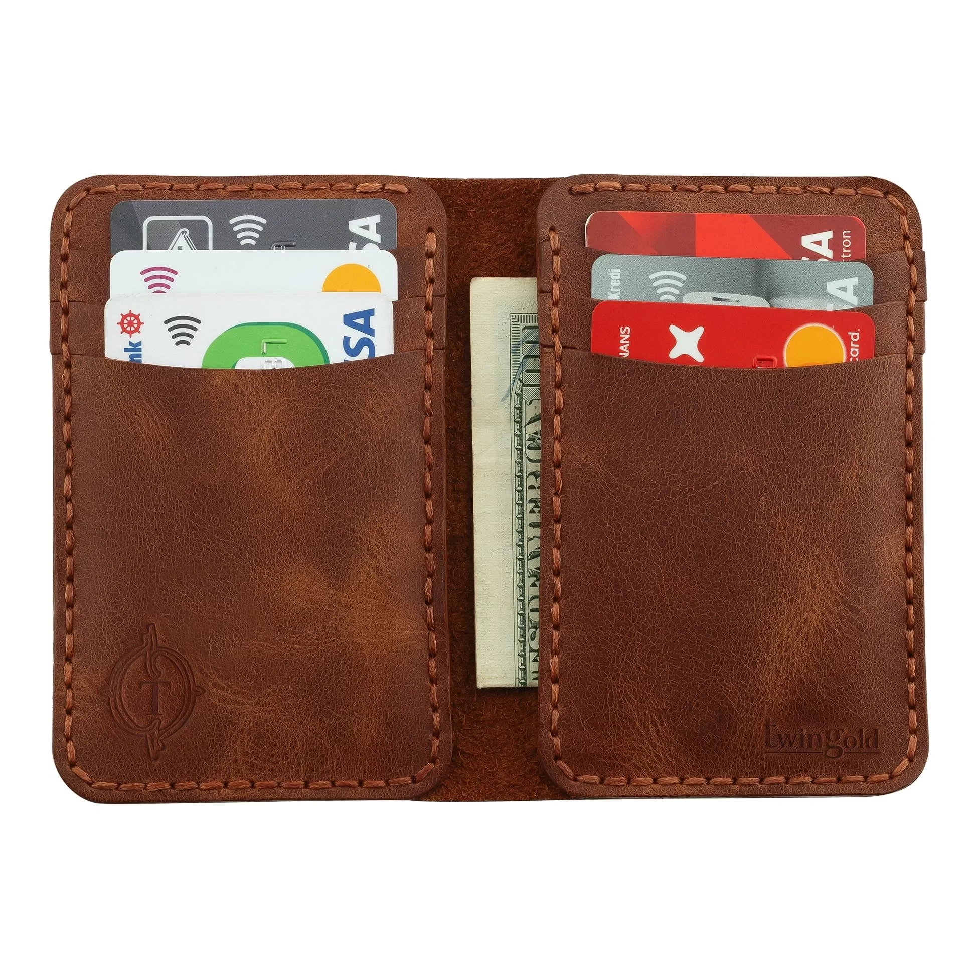 İsme Özel Dikey Mini Cüzdan - %100 Rainbow Deri - A010005 - Kahverengi