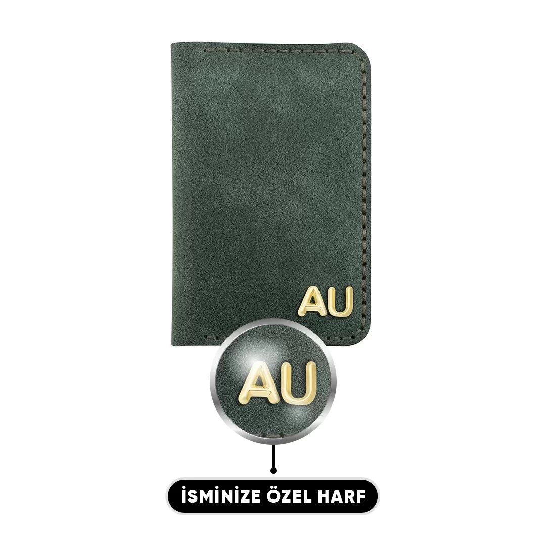 İsme Özel Dikey Mini Cüzdan - %100 Rainbow Deri - A010005 - Haki