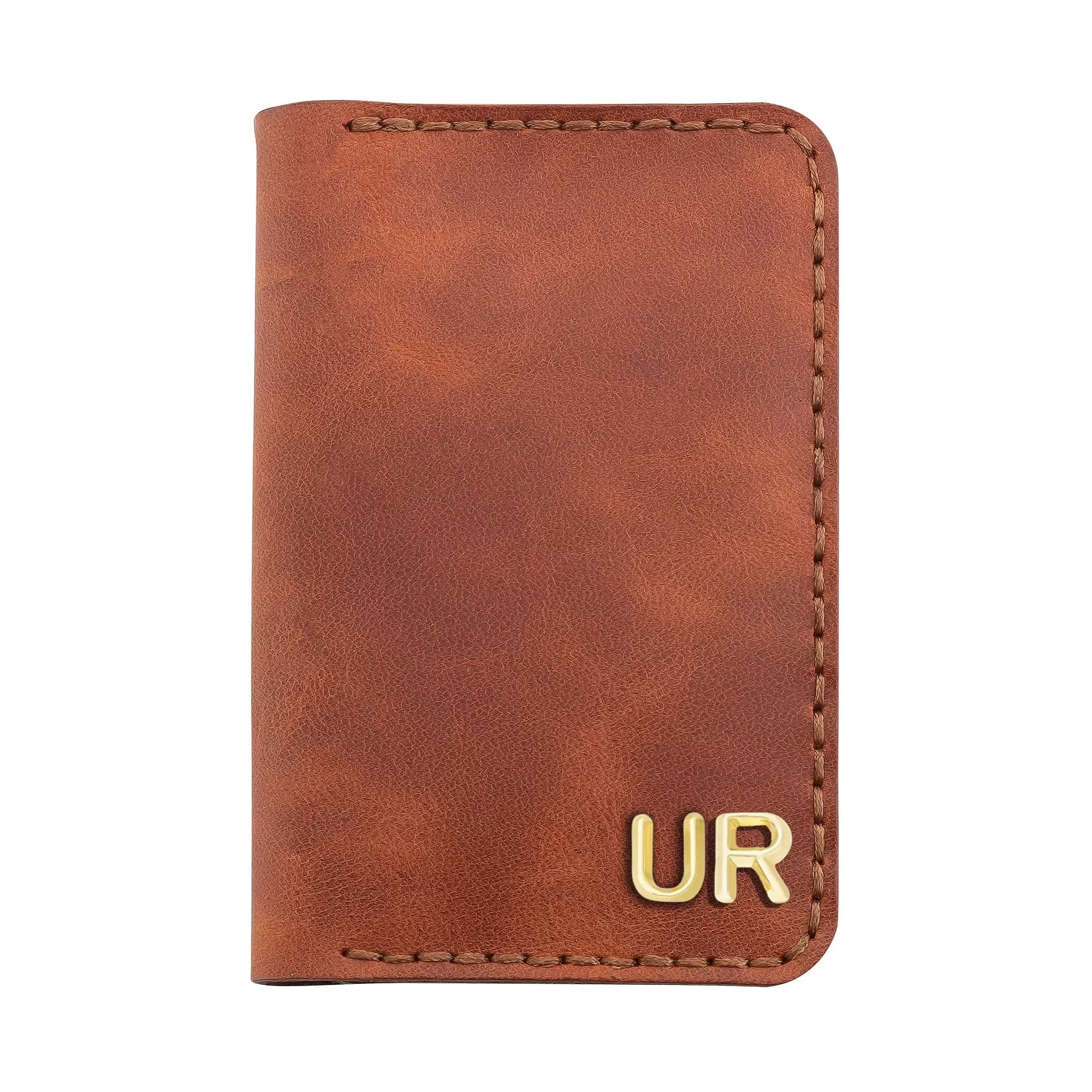 İsme Özel Dikey Mini Cüzdan - %100 Rainbow Deri - A010005 - Tobacco