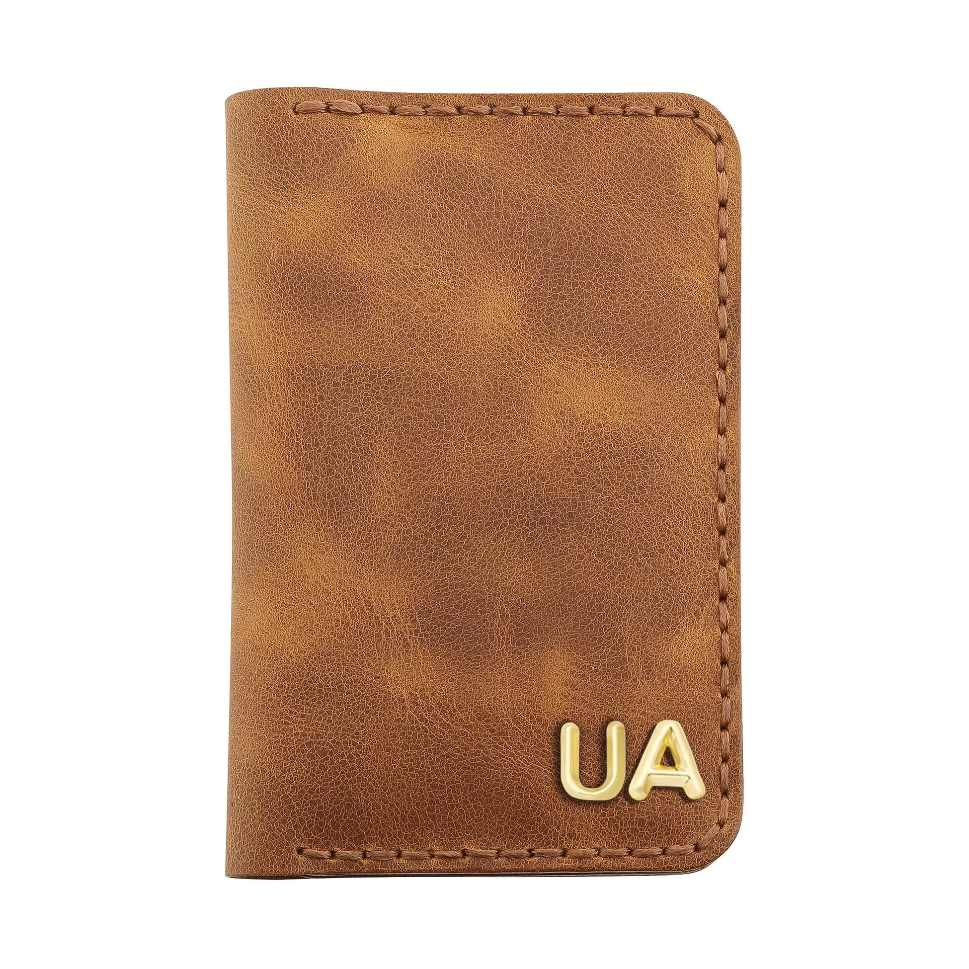 İsme Özel Dikey Mini Cüzdan - %100 Rainbow Deri - A010005 - Camel