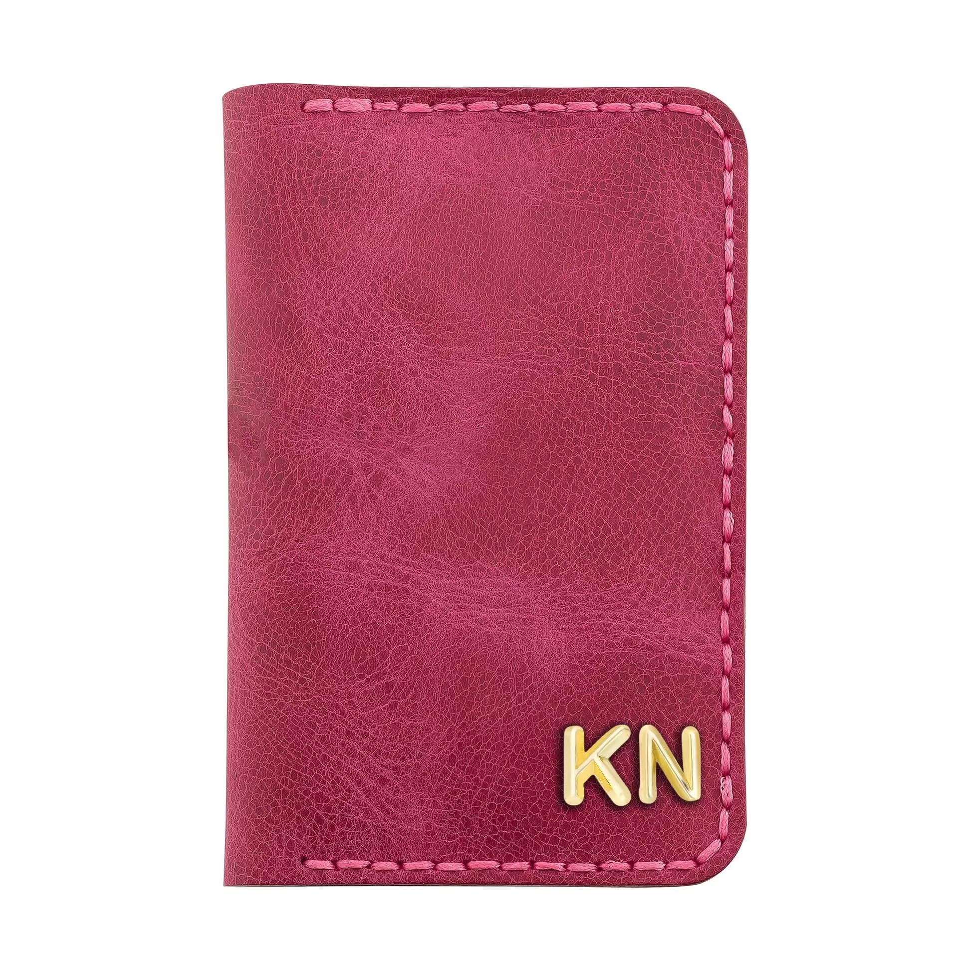 İsme Özel Dikey Mini Cüzdan - %100 Rainbow Deri - A010005 - Fuşya