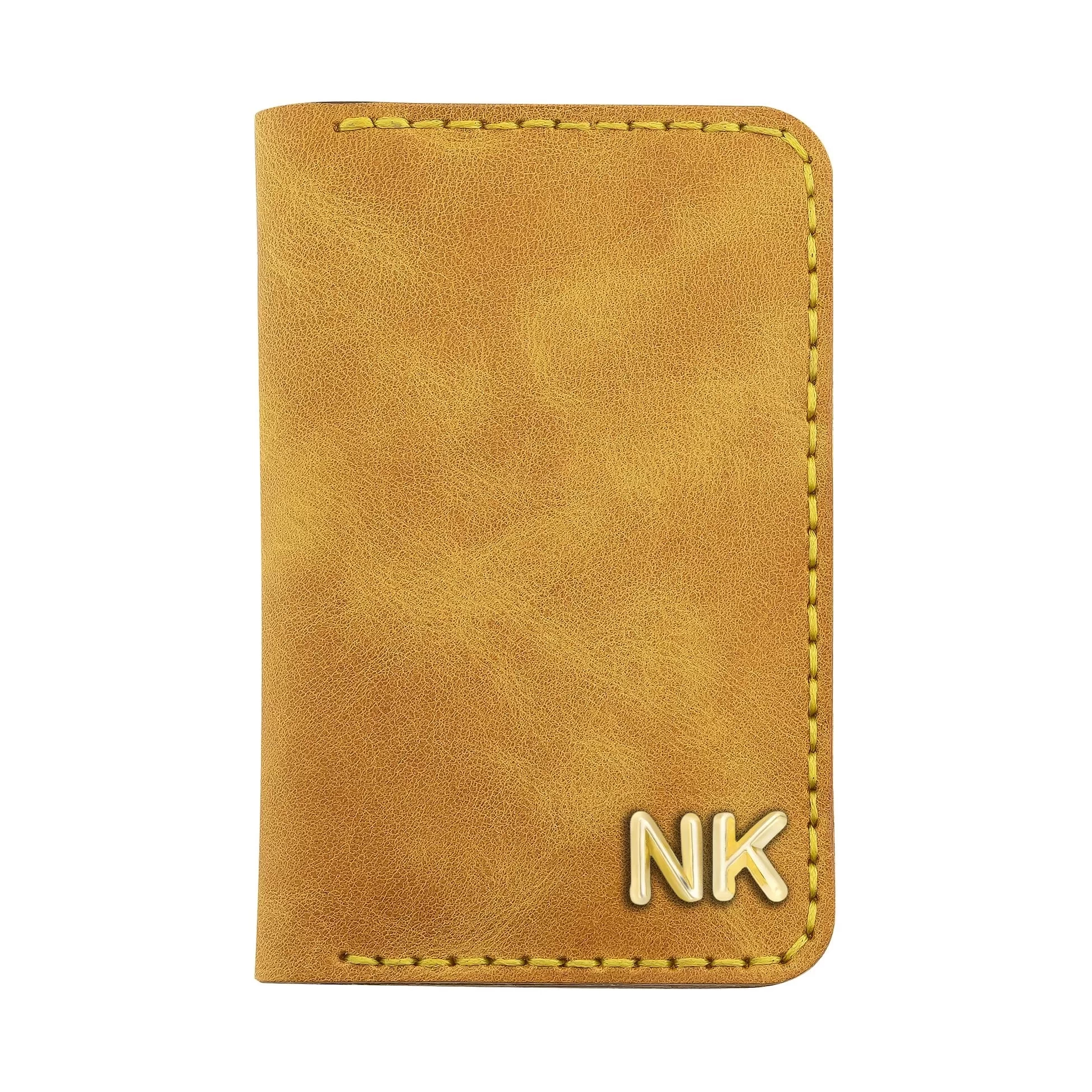 İsme Özel Dikey Mini Cüzdan - %100 Rainbow Deri - A010005 - Hardal Sarısı