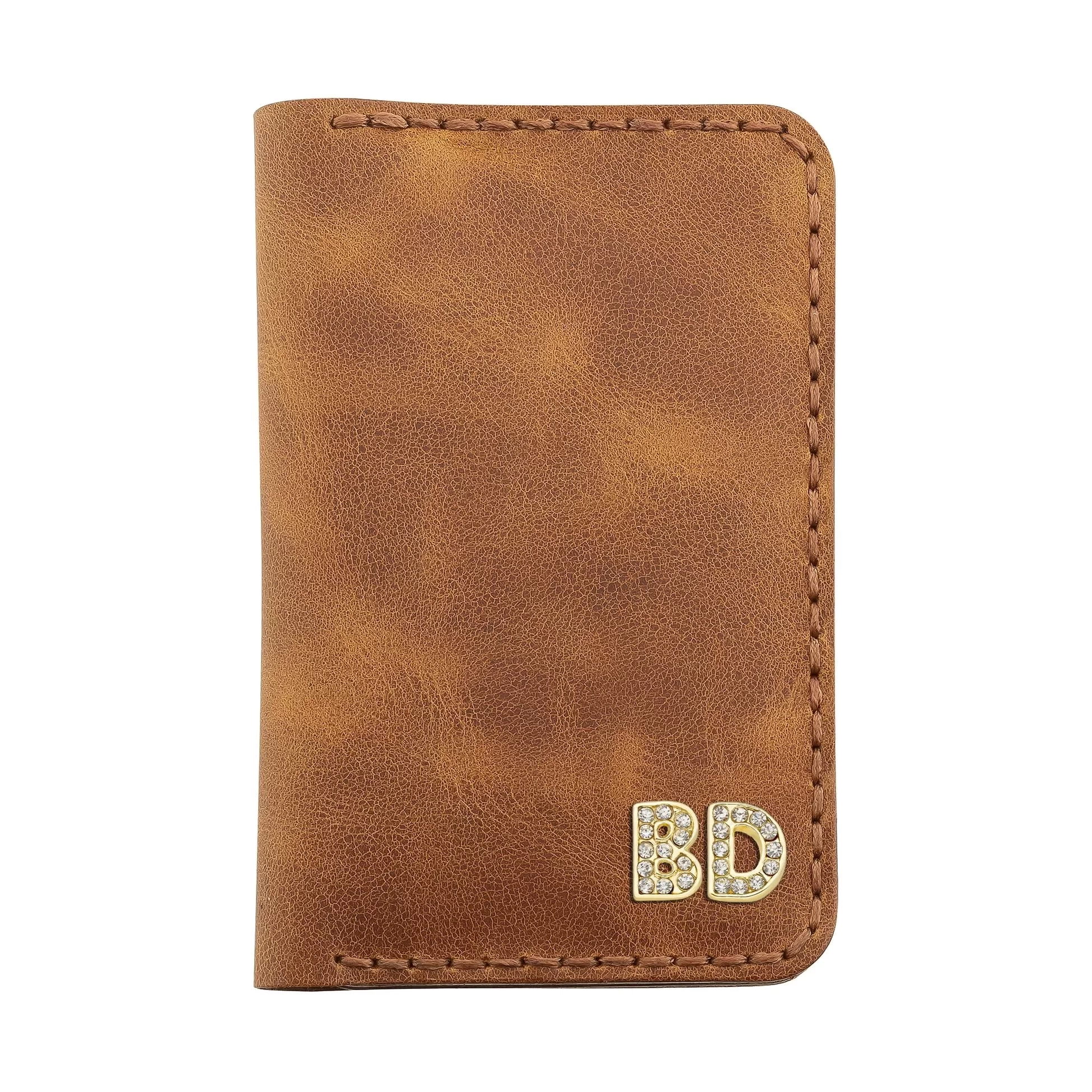 İsme Özel Dikey Mini Cüzdan - %100 Rainbow Deri - A010005 - Camel