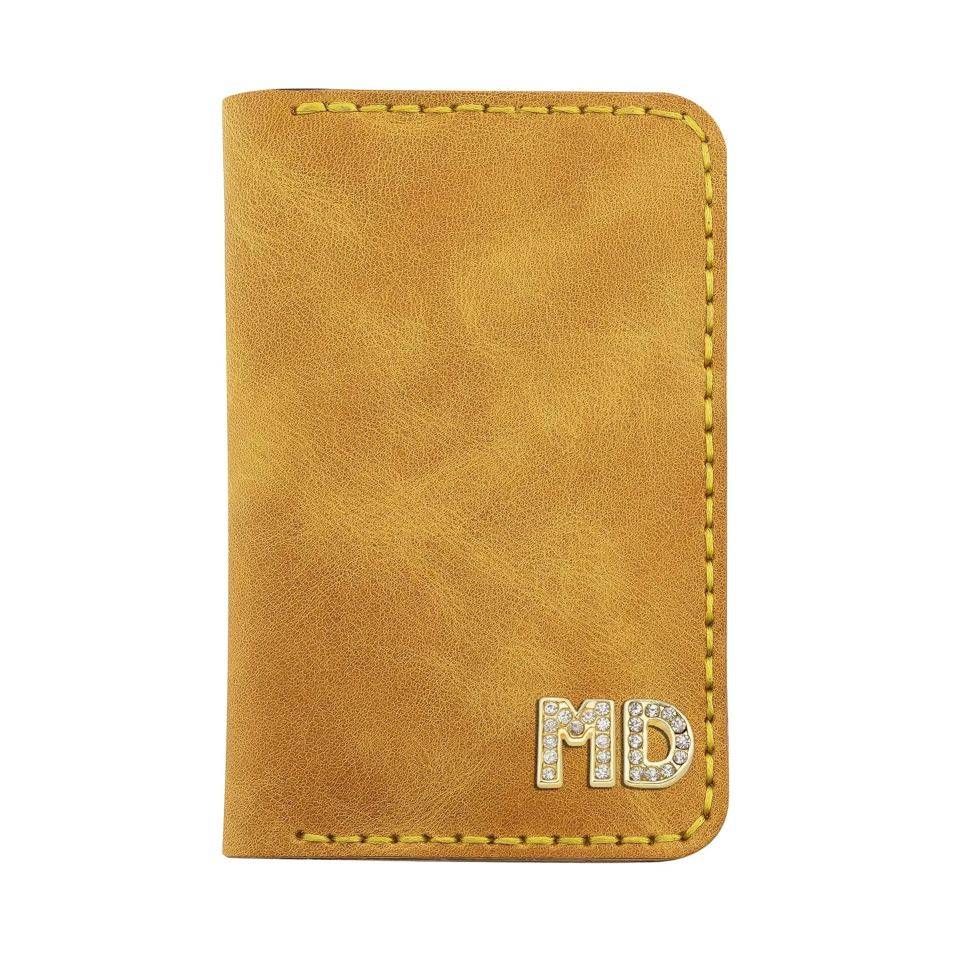 İsme Özel Dikey Mini Cüzdan - %100 Rainbow Deri - A010005 - Hardal Sarısı