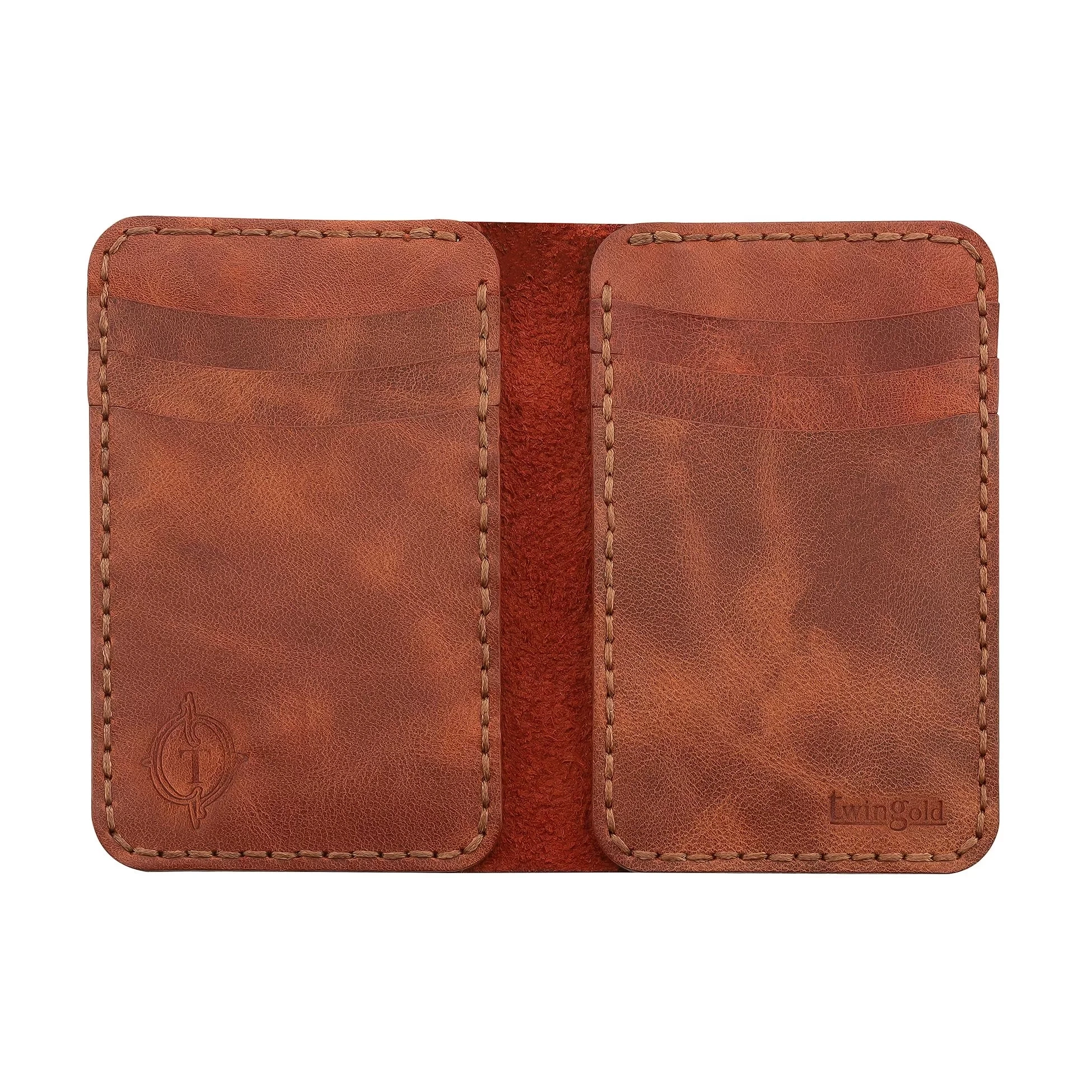 İsme Özel Dikey Mini Cüzdan - %100 Rainbow Deri - A010005 - Tobacco