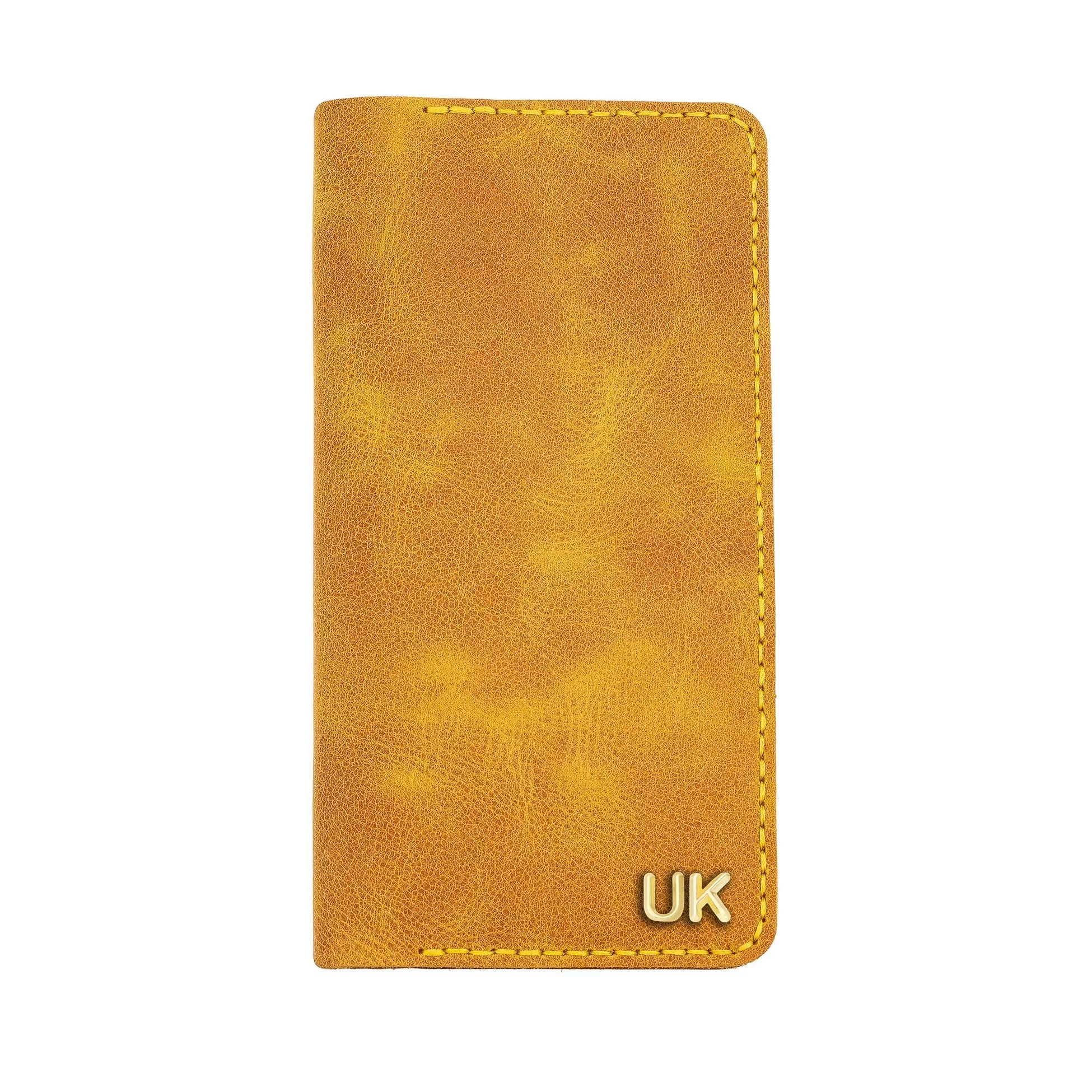 İsme Özel Dikey Uzun Cüzdan - %100 Rainbow Deri - A010007 - Hardal Sarısı