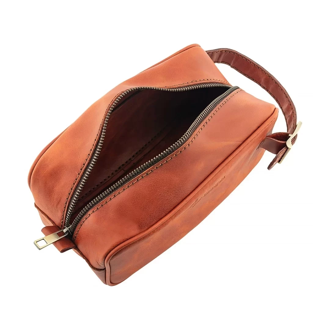 İsme Özel Dopp Kit Kişisel Bakım ve Seyahat Çantası - %100 Rainbow Deri - AC14004 - Tobacco