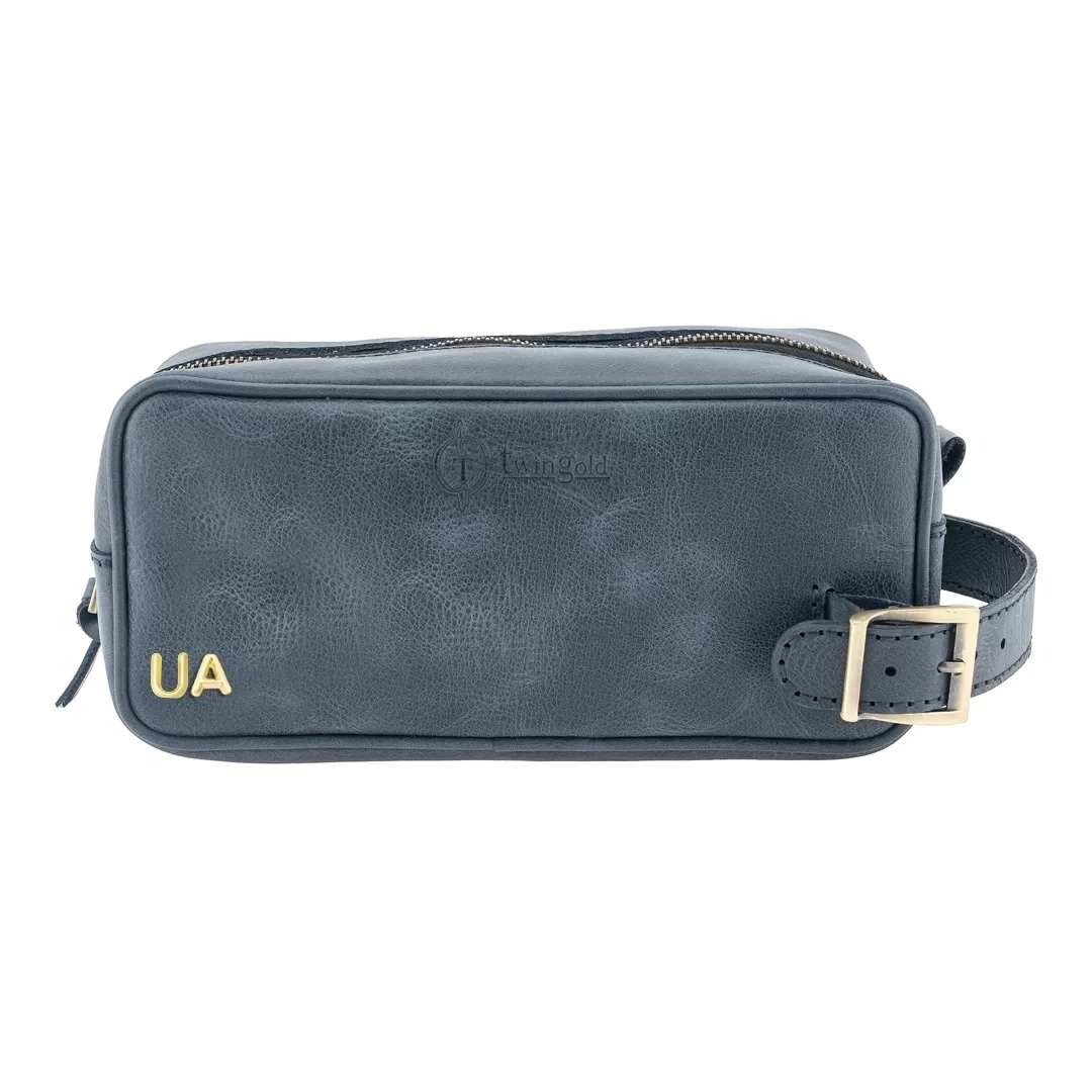 İsme Özel Dopp Kit Kişisel Bakım ve Seyahat Çantası - %100 Rainbow Deri - AC14004 - Lacivert