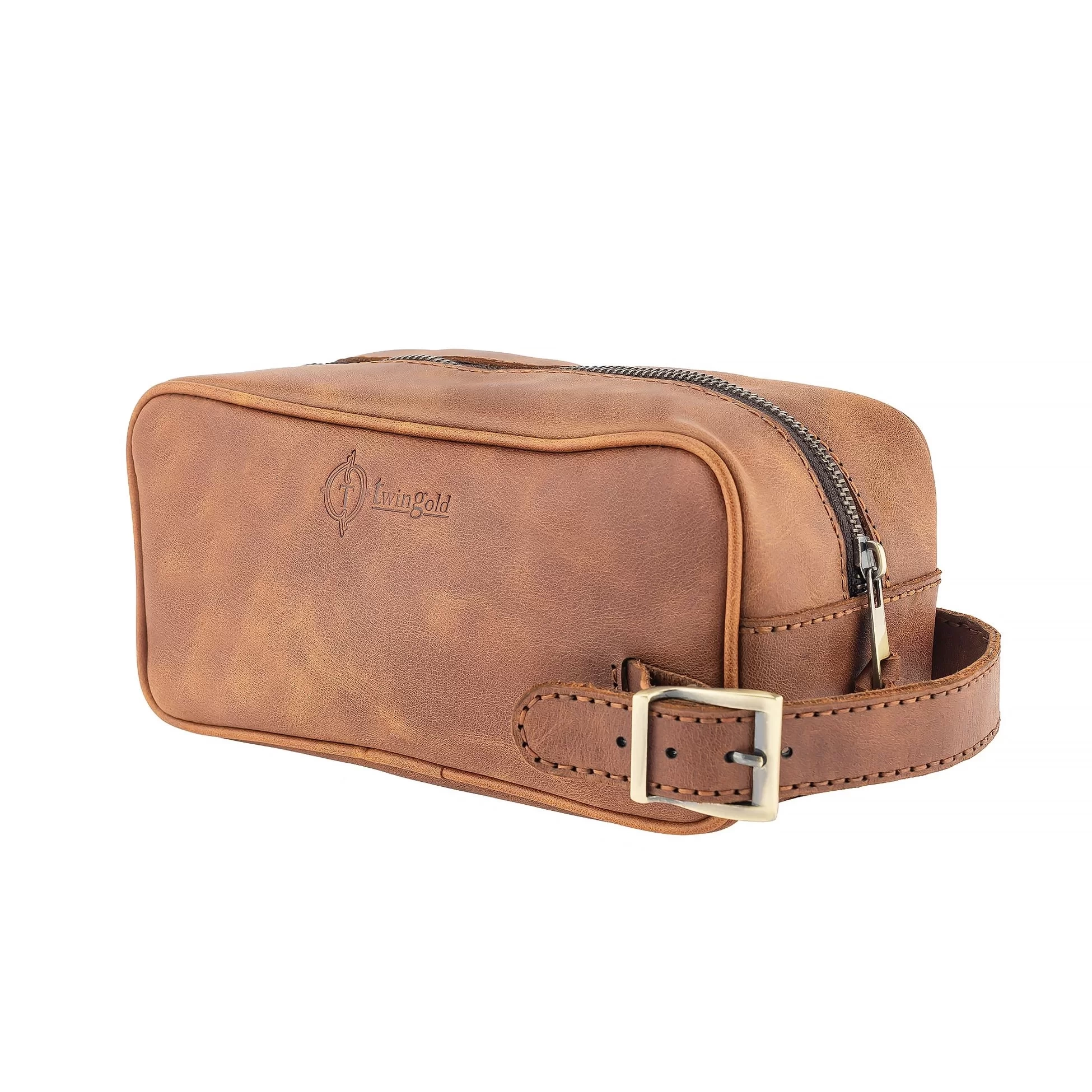İsme Özel Dopp Kit Kişisel Bakım ve Seyahat Çantası - %100 Rainbow Deri - AC14004 - Kahverengi