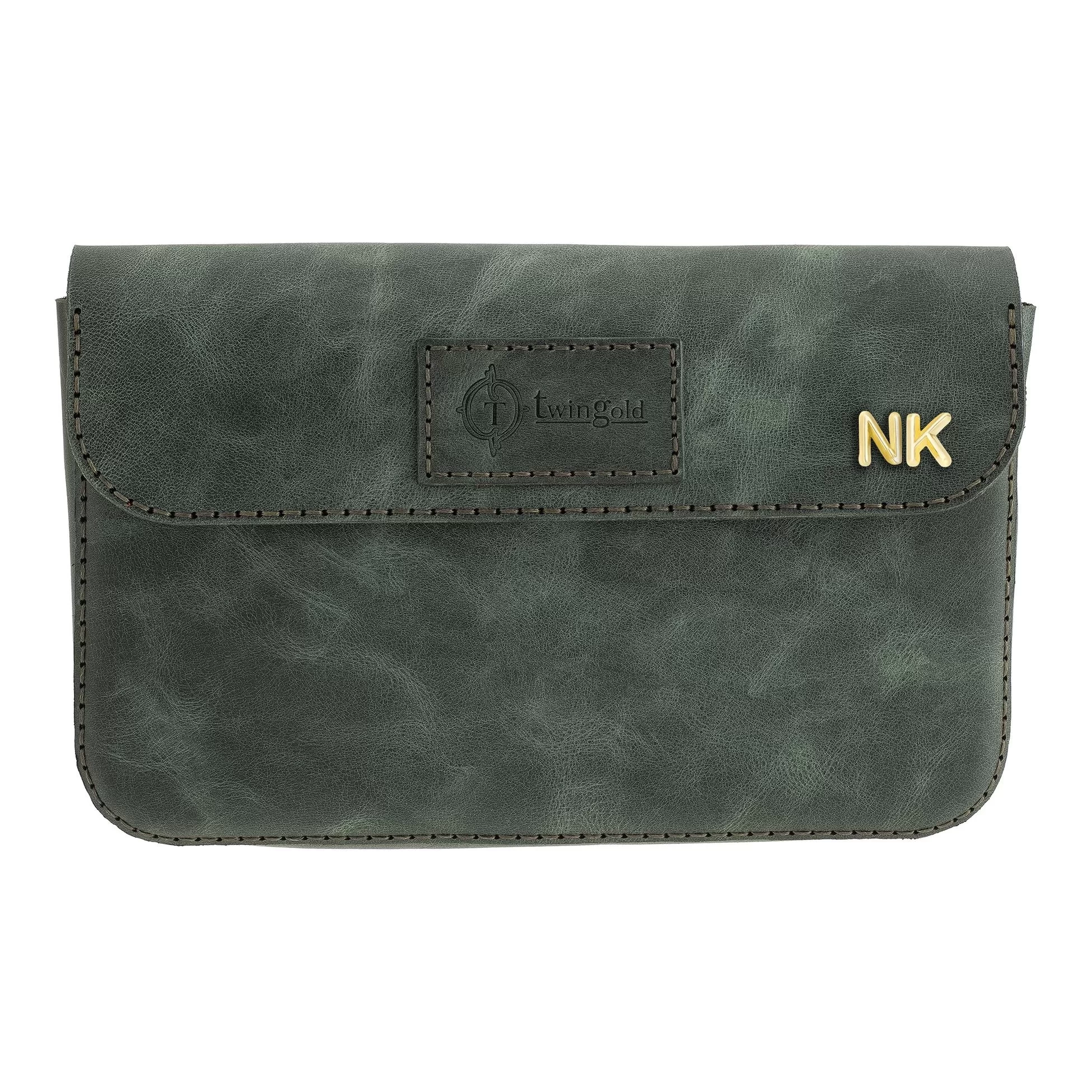 İsme Özel Çıtçıtlı Küçük El Çantası - %100 Deri - AC14001 - Haki
