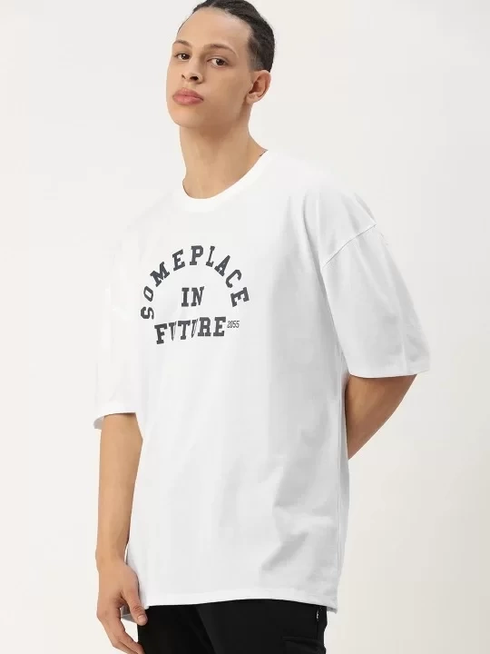 Erkek Baskılı Oversize T-shirt - Beyaz