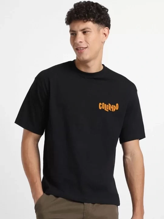 Erkek Baskılı Oversize T-shirt - Siyah