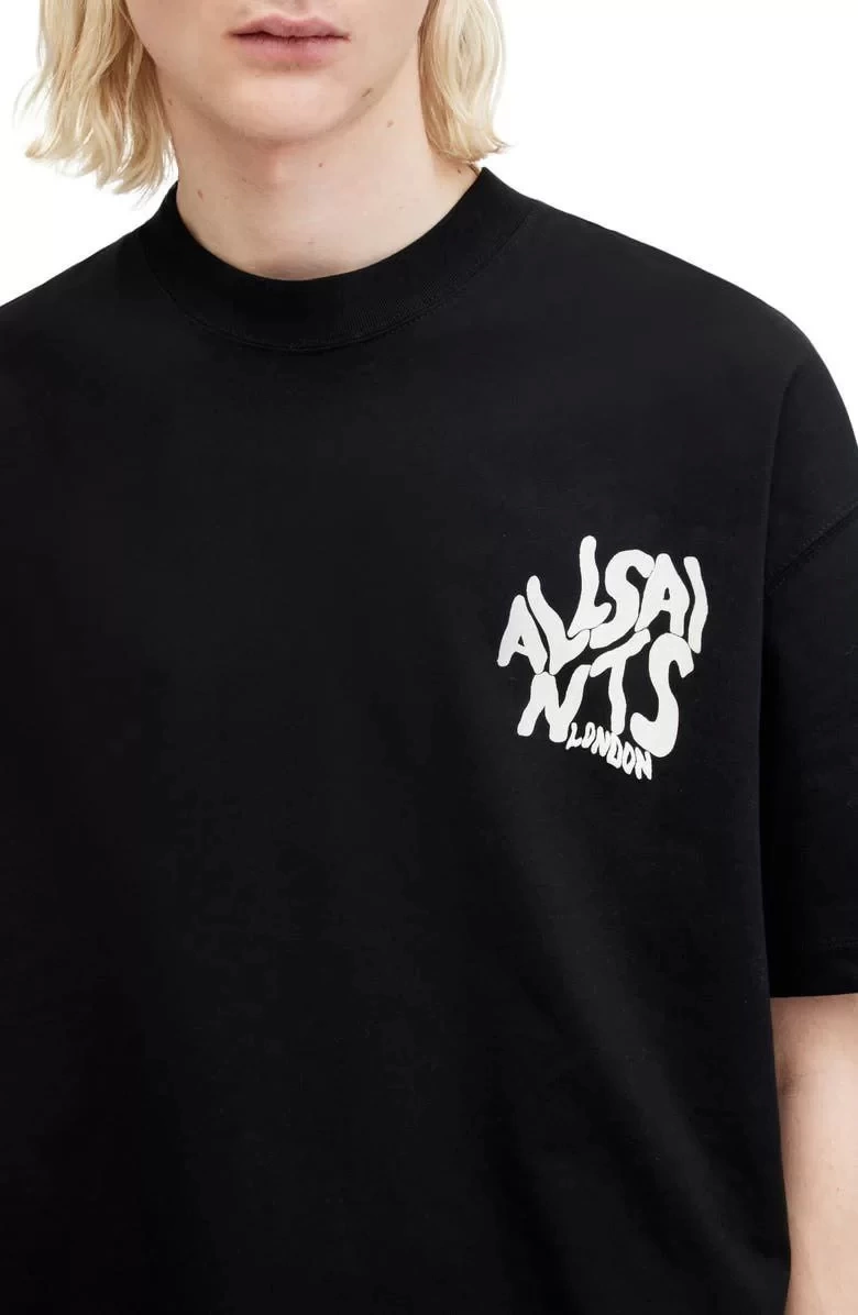 Erkek Baskılı Oversize T-shirt - Siyah