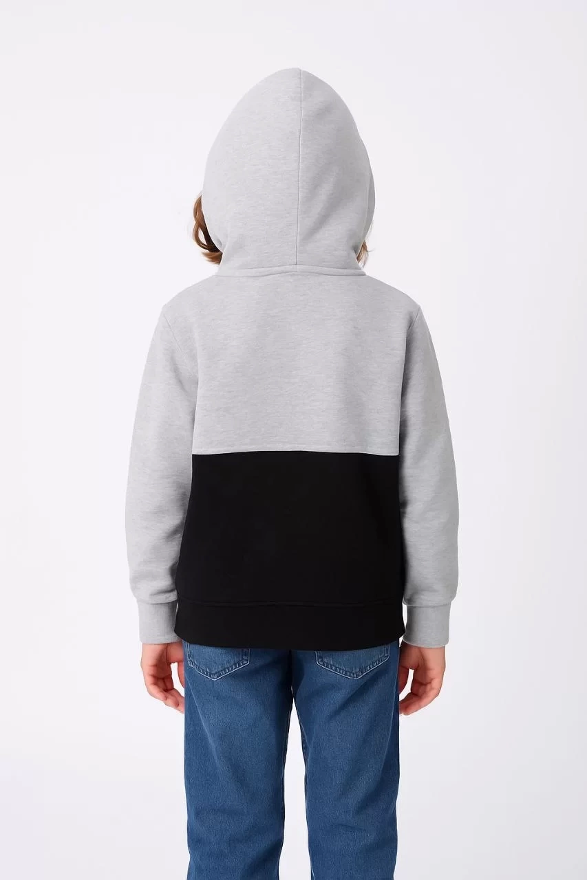 Erkek Çocuk Kapüşonlu Kanguru Cepli Parçalı SweatShirt - Renkli