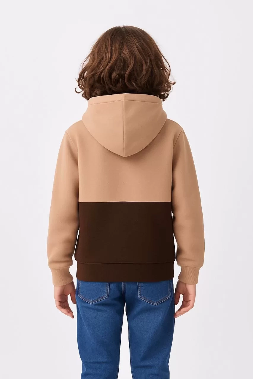 Erkek Çocuk Kapüşonlu Kanguru Cepli Parçalı SweatShirt - Renkli