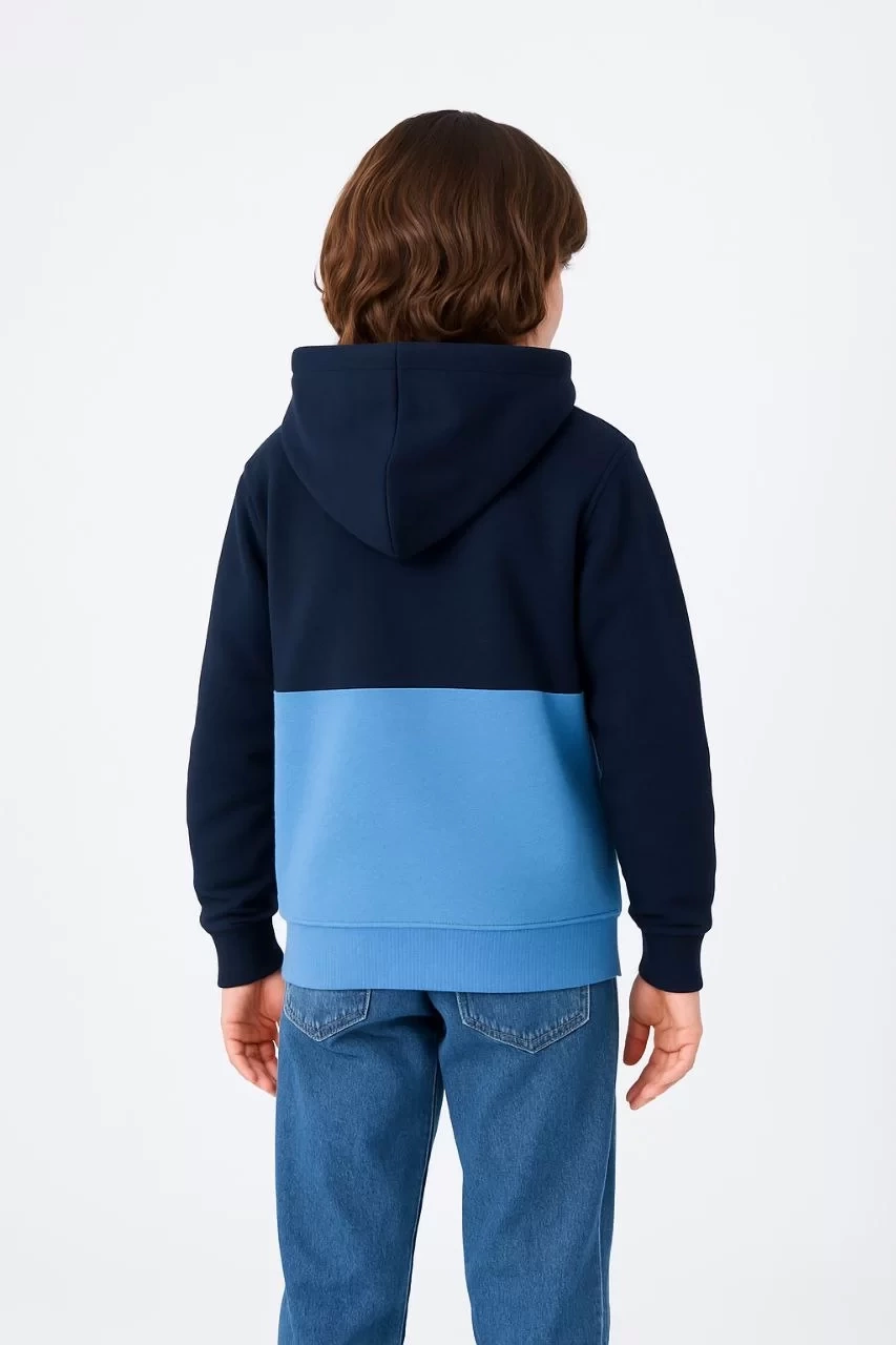 Erkek Çocuk Kapüşonlu Kanguru Cepli Parçalı SweatShirt - Renkli