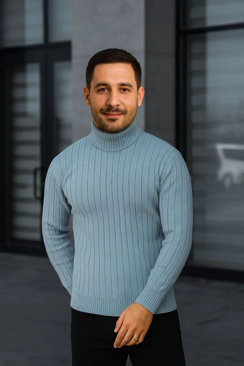 Erkek Fitilli Triko Kazak 3lÜ Set Bebek Mavisi Bej Siyah Regular Balıkcı Yaka Tam Boğazlı Triko Seti Modeli Kazak