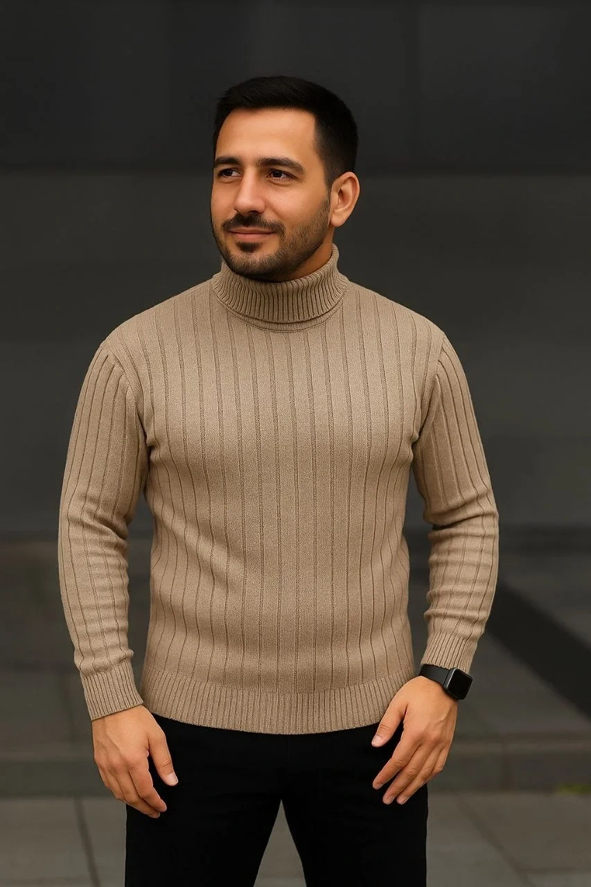 Erkek Fitilli Triko Kazak 3lÜ Set Bebek Mavisi Bej Siyah Regular Balıkcı Yaka Tam Boğazlı Triko Seti Modeli Kazak