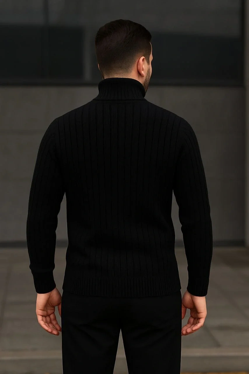 Erkek Fitilli Triko Kazak 3lÜ Set Bej Haki Siyah Regular Balıkcı Yaka Tam Boğazlı Triko Seti Modeli Kazak