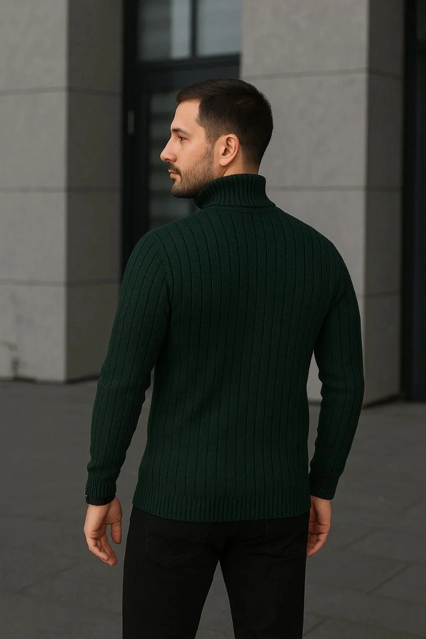 Erkek Fitilli Triko Kazak 3lÜ Set Bej Haki Siyah Regular Balıkcı Yaka Tam Boğazlı Triko Seti Modeli Kazak