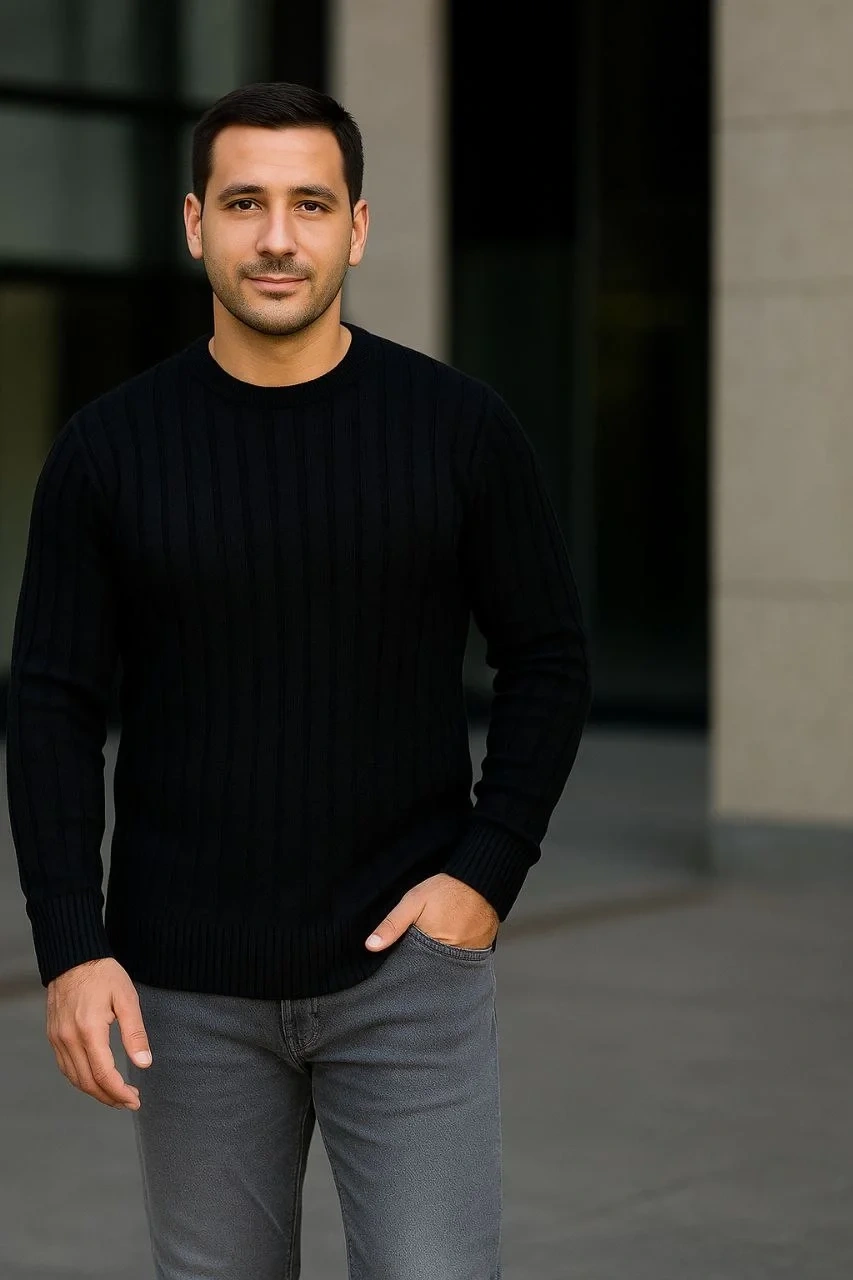 Erkek Fitilli Triko Kazak 3’lü Set – Beyaz, Saks Mavisi, Siyah | Kalın Dokuma Pamuklu Regular Fit Bisiklet Yaka Uzun Kollu Kışlık ve Baharlık Rahat Triko Kombini