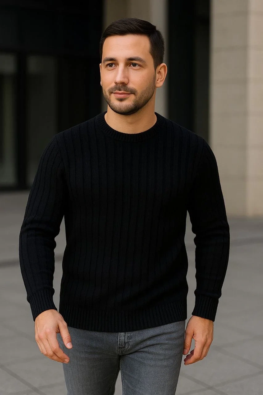 Erkek Fitilli Triko Kazak 3’lü Set – Gri, Haki, Siyah | Kalın Dokuma Pamuklu Regular Fit Bisiklet Yaka Uzun Kollu Kışlık ve Baharlık Rahat Triko Kombini