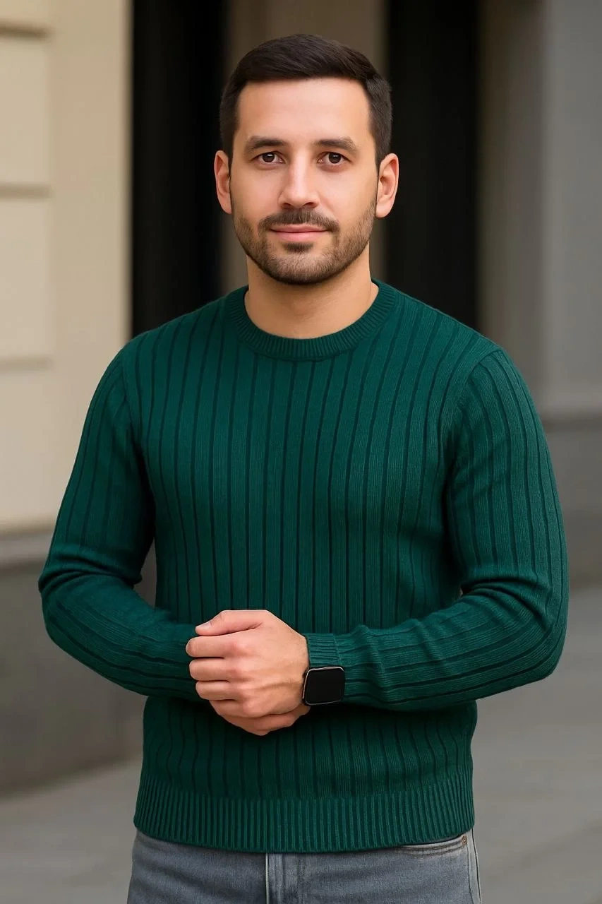 Erkek Fitilli Triko Kazak 3’lü Set – Gri, Haki, Siyah | Kalın Dokuma Pamuklu Regular Fit Bisiklet Yaka Uzun Kollu Kışlık ve Baharlık Rahat Triko Kombini