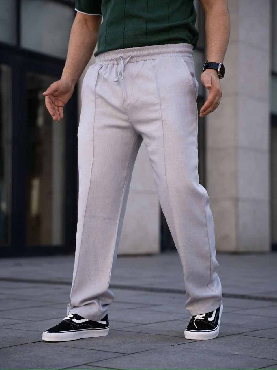 Erkek Keten Cepli Çıma Dikişli jogger Buggy Pantalon Rahat kalıp - Gri