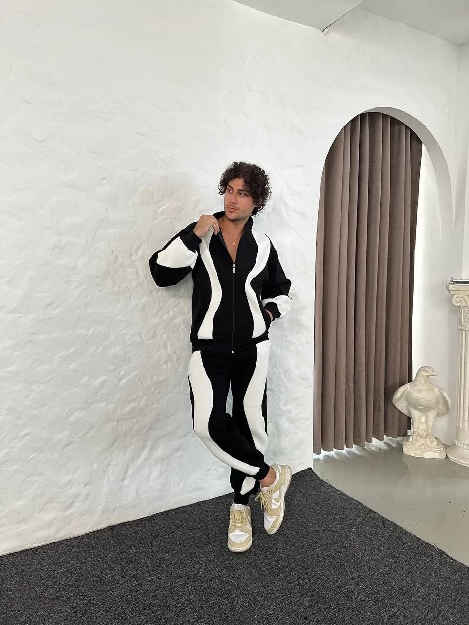 Erkek Premium Parçalı Eşofman Takım - Dik Yaka Fermuarlı Sweatshirt, - Siyah