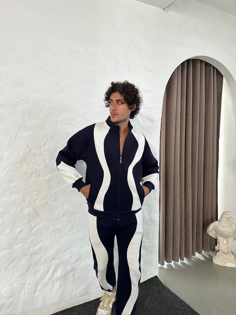 Erkek Premium Parçalı Eşofman Takım - Dik Yaka Fermuarlı Sweatshirt, - Siyah