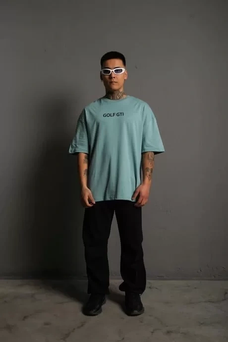 Erkek Sırt Golf Gtı Baskılı Oversize T-shirt - Mint Yeşili