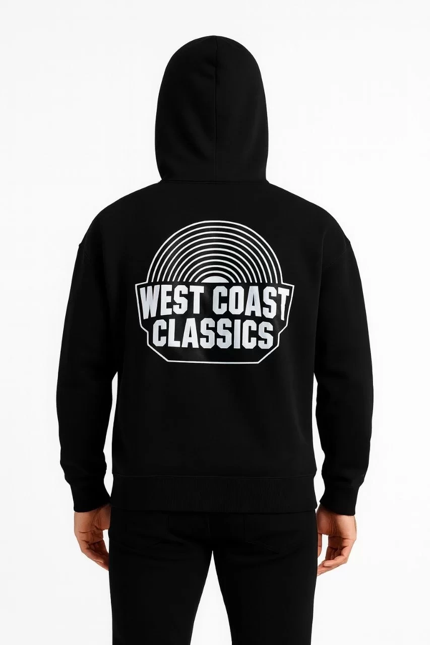 Erkek Üç İplik Kapüşonlu Ön ve Arka Baskılı SweatShirt hoodie - Siyah