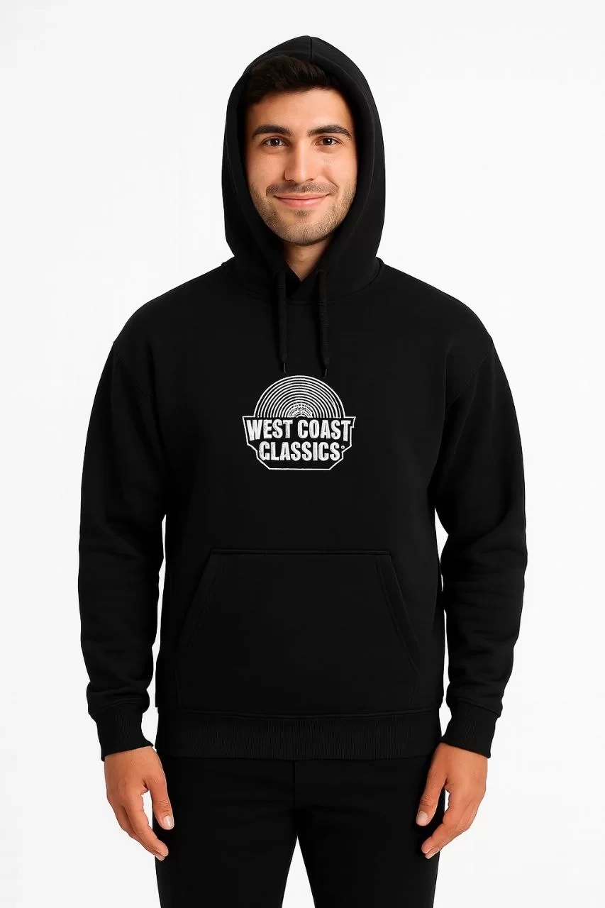 Erkek Üç İplik Kapüşonlu Ön ve Arka Baskılı SweatShirt hoodie - Siyah