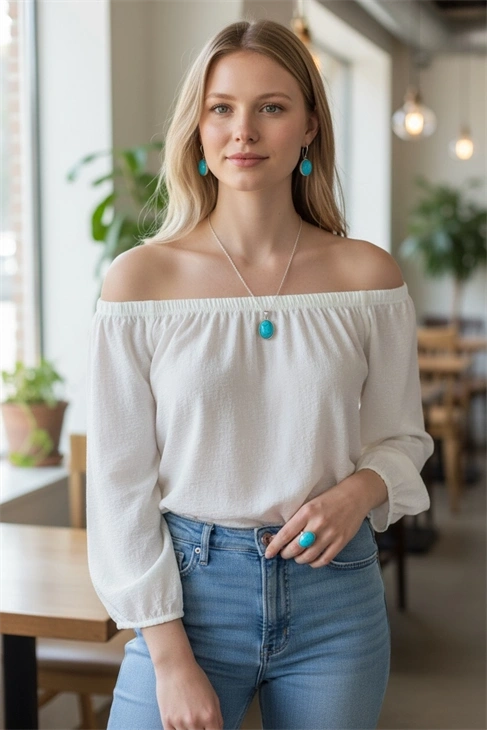 EUROMODA ÖZEL TASARIMLI  925 AYAR GÜMÜŞ  MAVİ  OVAL TAŞLI SİYAH ÇİZGİLİ TAKIM