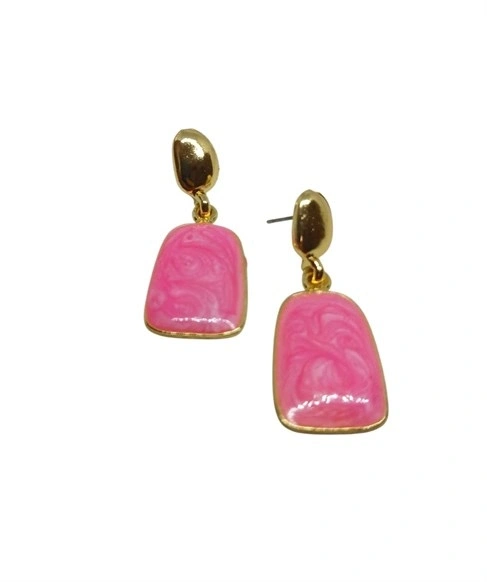 Gold  Pembe Mineli Vidalı 4lü Küpe Seti