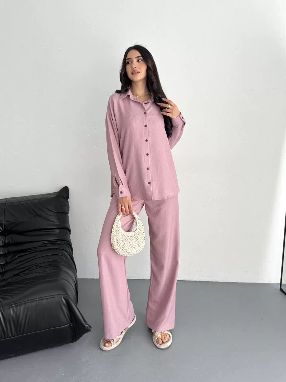 Gömlek Pantolon ikili Takım - Toz Pembe