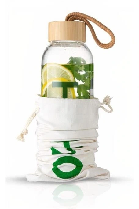 H2o Borosilikat Cam Matara Bambu Vakum Kapaklı Su Şişesi Suluk