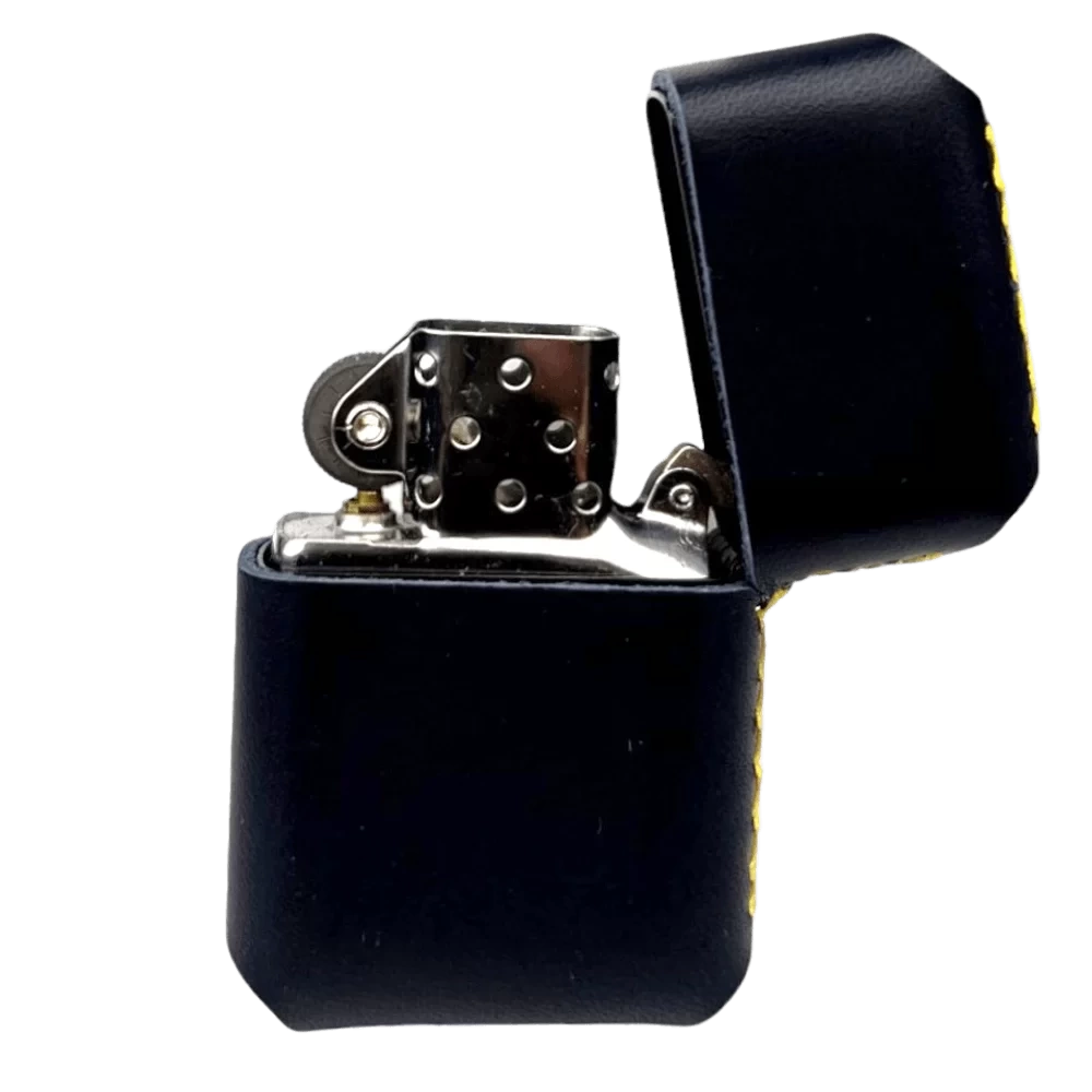 Handmade El Yapımı Hakiki Deri Zippo Modeli Çakmak - AG02001 - Lacivert Sarı