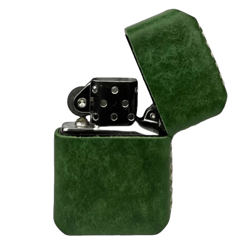 Handmade El Yapımı Hakiki Deri Zippo Modeli Çakmak - AG02001 - Yeşil