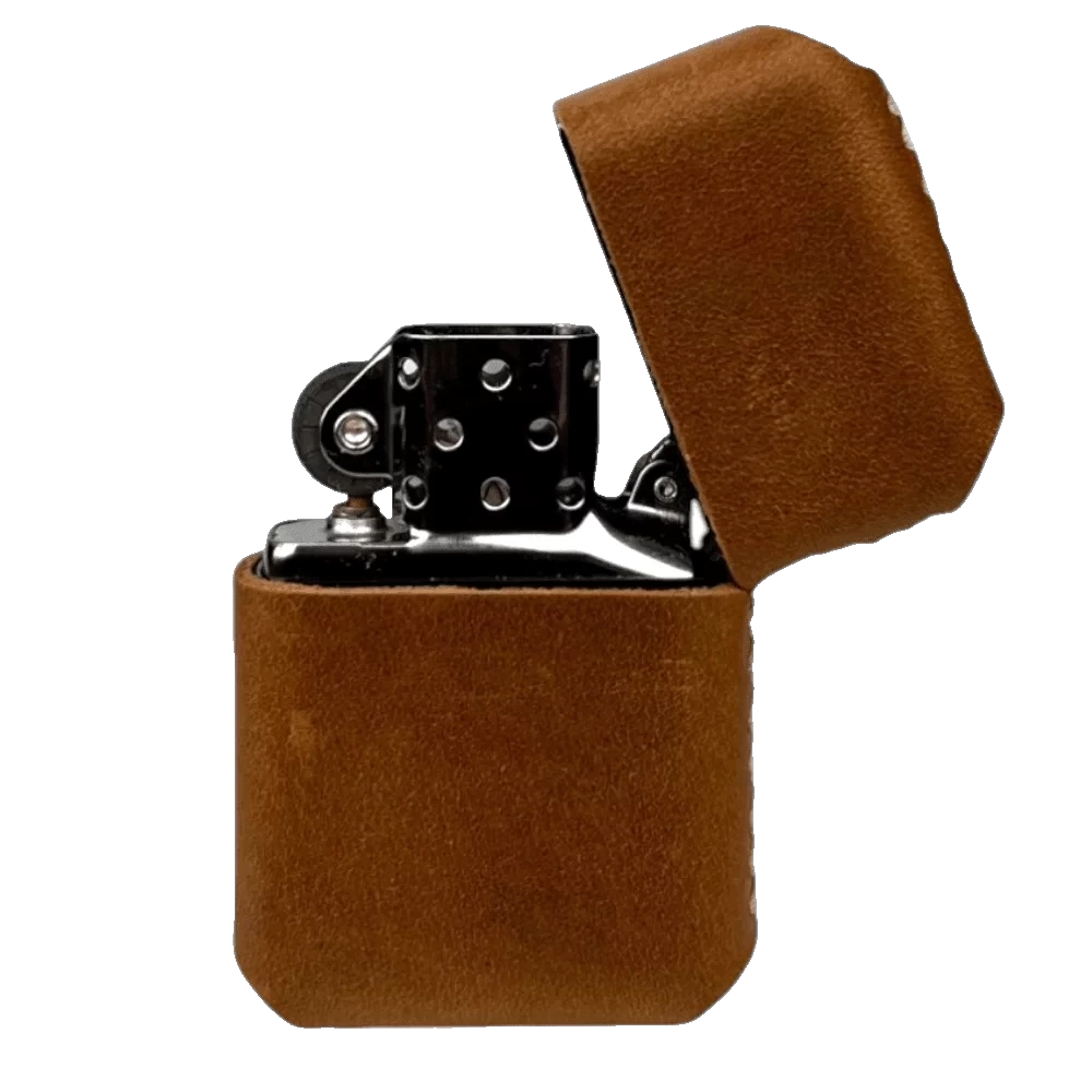 Handmade El Yapımı Hakiki Deri Zippo Modeli Çakmak - AG02001 - Açık Kahverengi