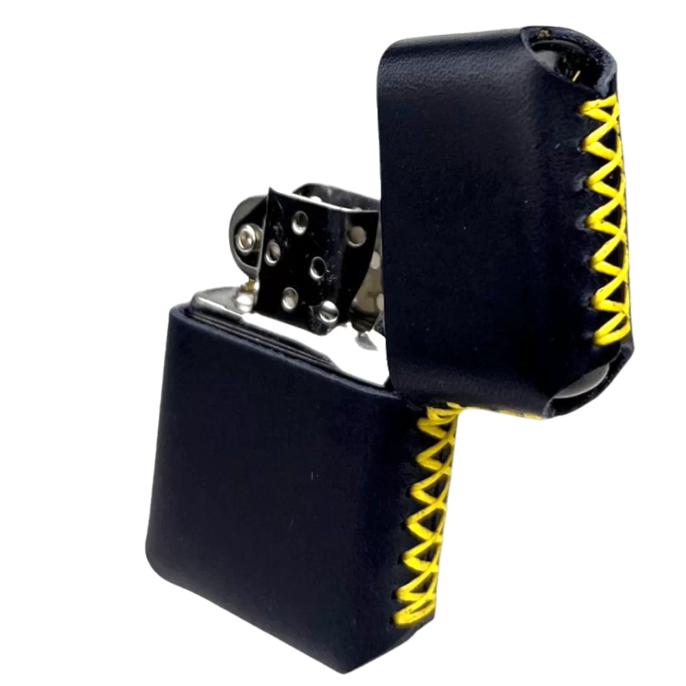 Handmade El Yapımı Hakiki Deri Zippo Modeli Çakmak - AG02001 - Lacivert Sarı