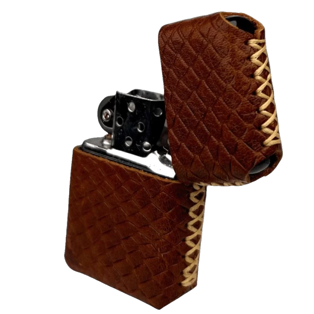Handmade El Yapımı Hakiki Deri Zippo Modeli Çakmak - AG02001 - Taba