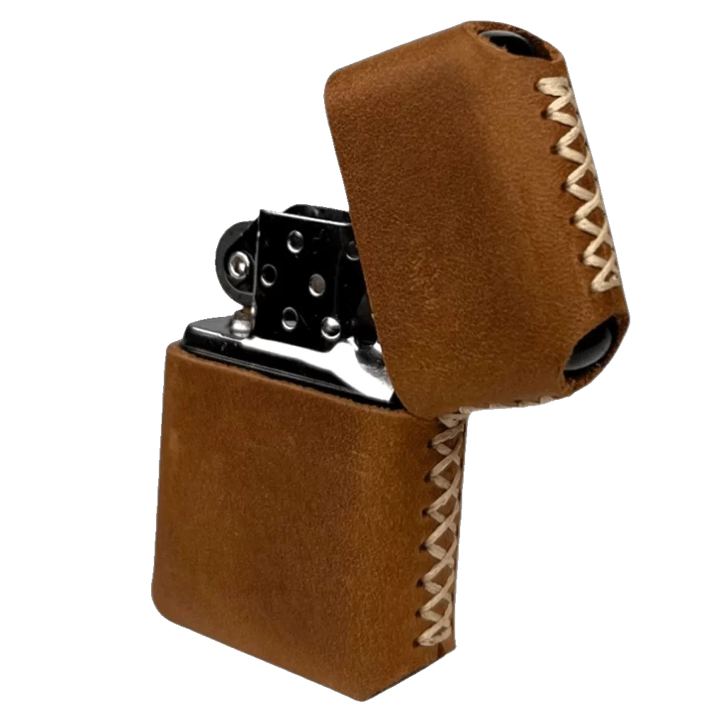 Handmade El Yapımı Hakiki Deri Zippo Modeli Çakmak - AG02001 - Açık Kahverengi