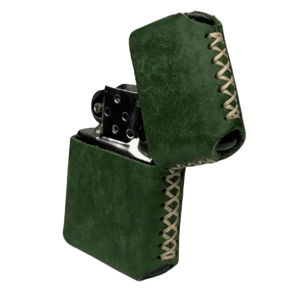 Handmade El Yapımı Hakiki Deri Zippo Modeli Çakmak - AG02001 - Yeşil