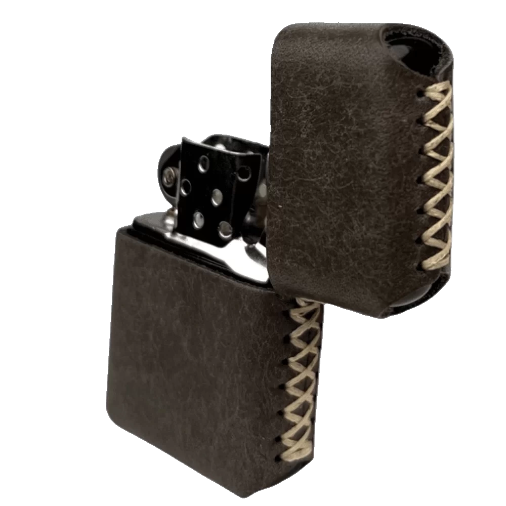 Handmade El Yapımı Hakiki Deri Zippo Modeli Çakmak - AG02001 - Koyu Vizon