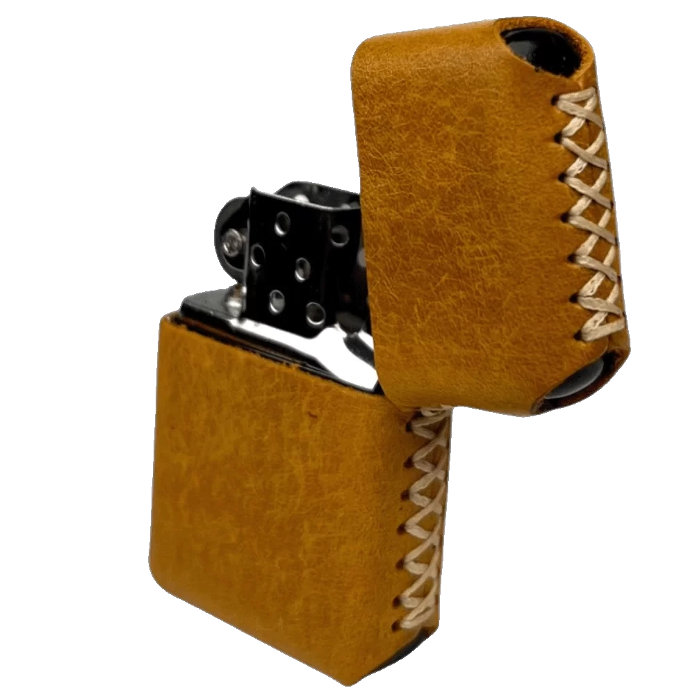 Handmade El Yapımı Hakiki Deri Zippo Modeli Çakmak - AG02001 - Camel