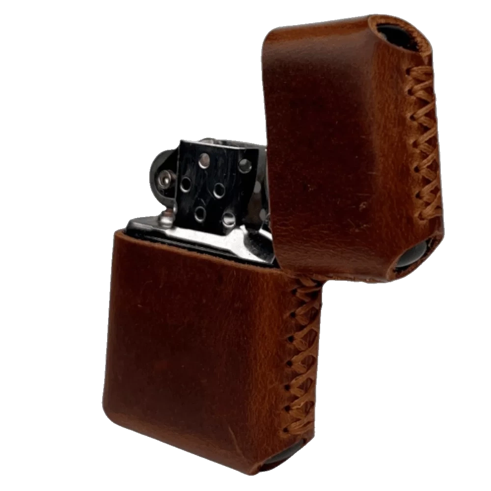 Handmade El Yapımı Hakiki Deri Zippo Modeli Çakmak - AG02001 - Koyu Kahverengi