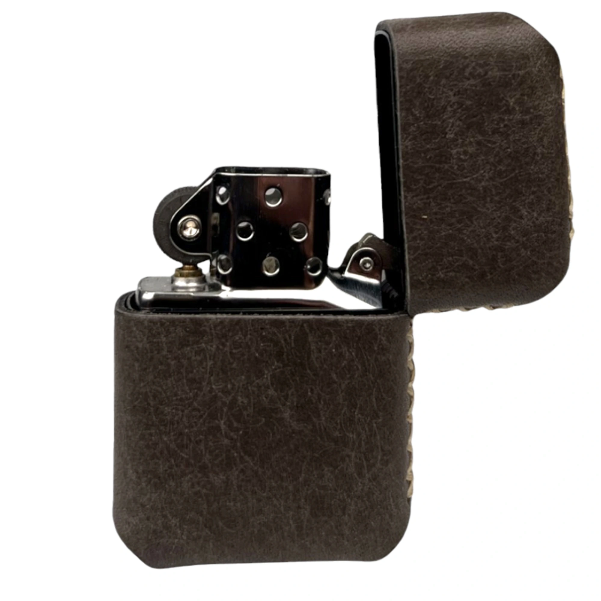 Handmade El Yapımı Hakiki Deri Zippo Modeli Çakmak - AG02001 - Koyu Vizon