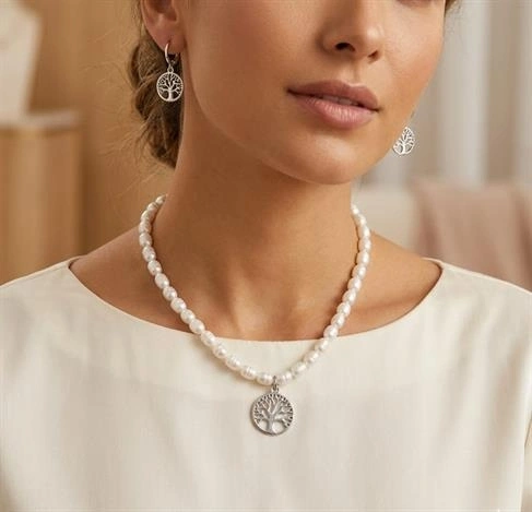 Hayat Ağacı İnci Kolye ve Küpe Seti