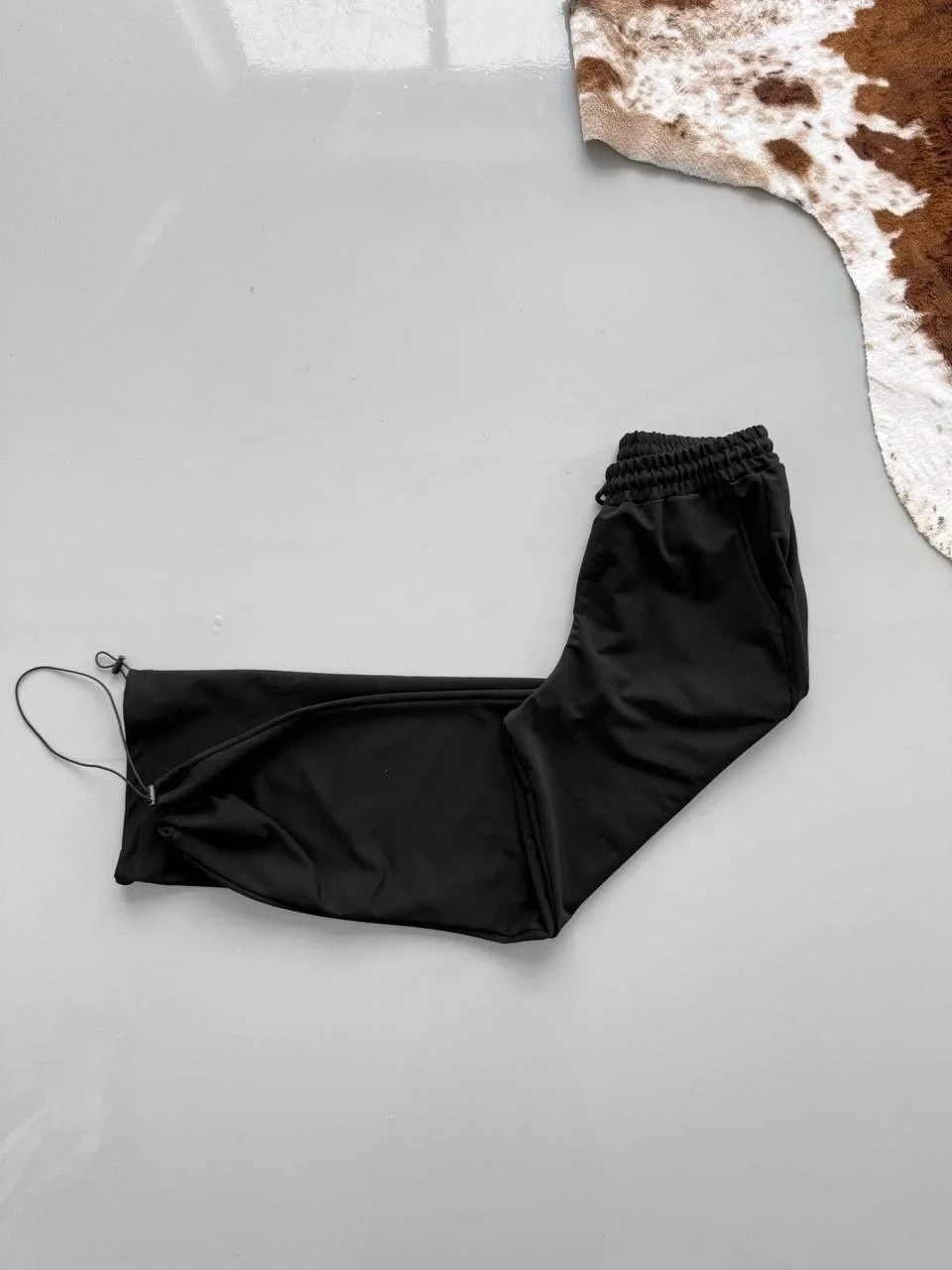 İki İplik Kumaş Beli Lastikli Boru Paça Baggy Alt Esofman - Siyah